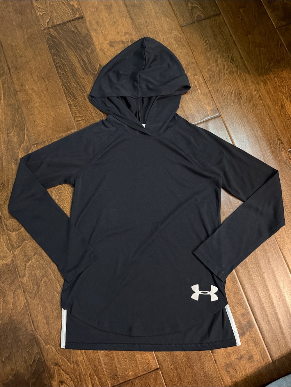 Under Armour Black Hooded Long Sleeve Athletic Top with Logo